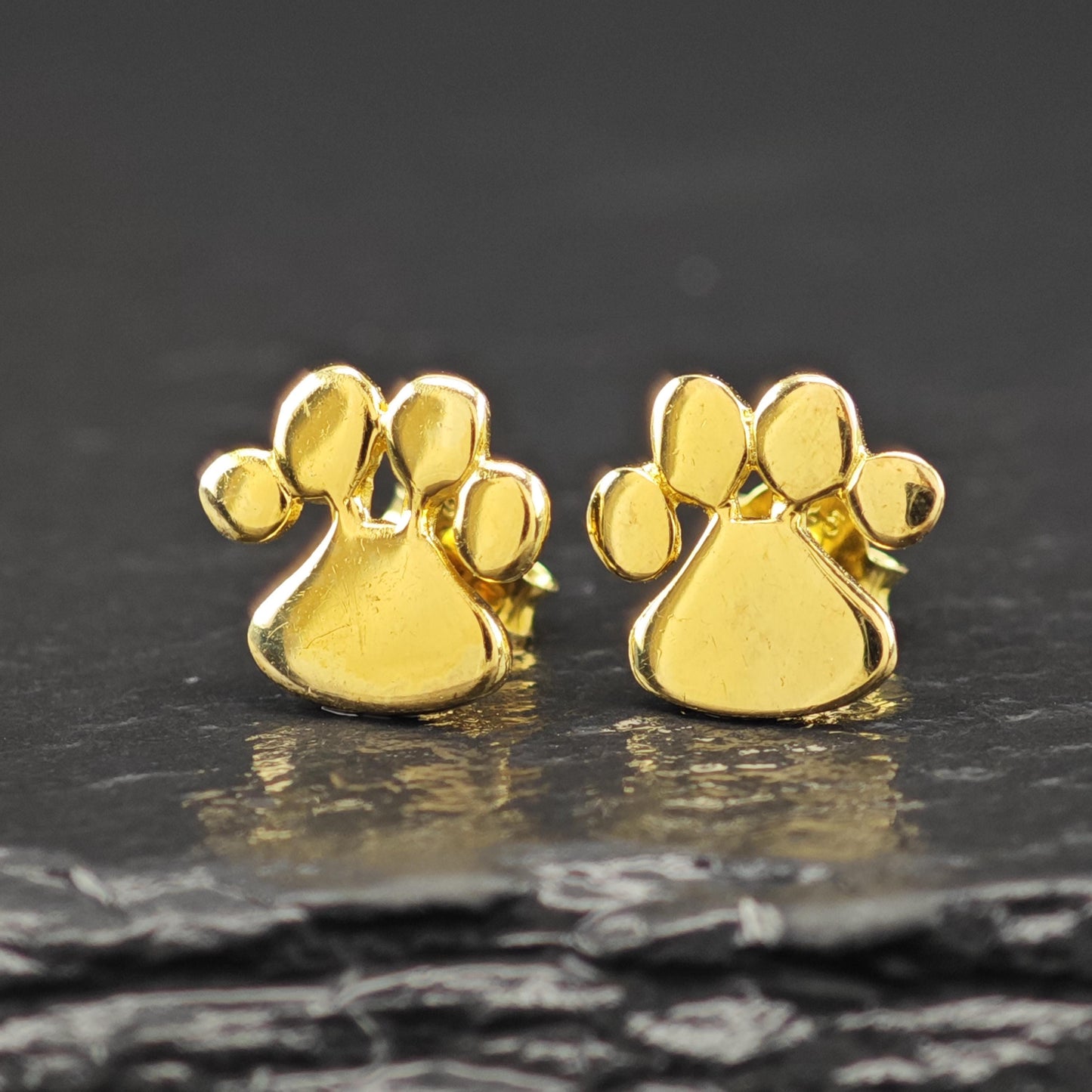 14K Gold Plated Puppy Paw Stud Earrings Sterling Silver