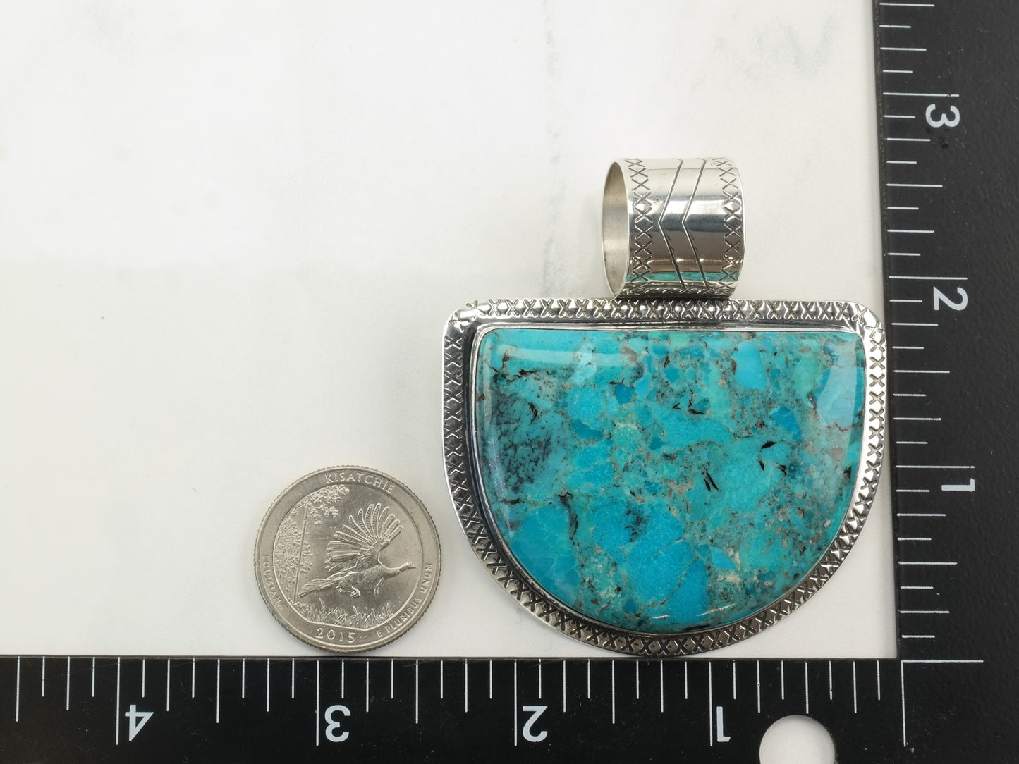 Vintage DTR Reconstituted Turquoise Large Sterling Silver Pendant