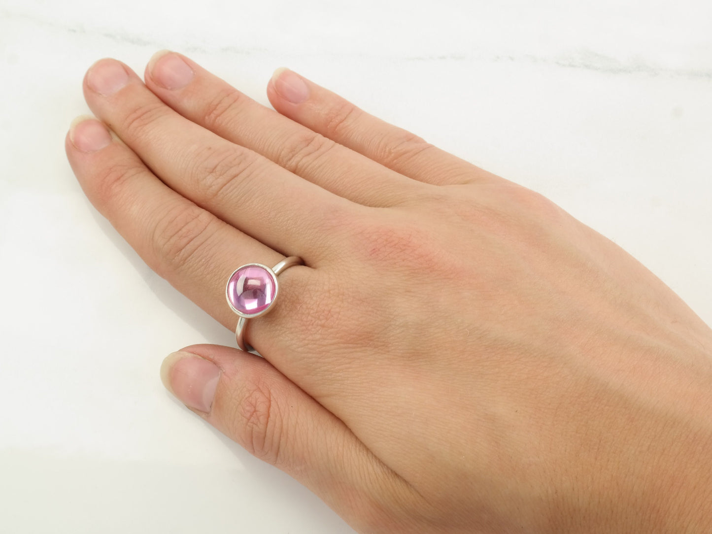 Sterling Silver Pandora Ring Poetic Droplet Minimalist Pink Sz8 1/4 R3849