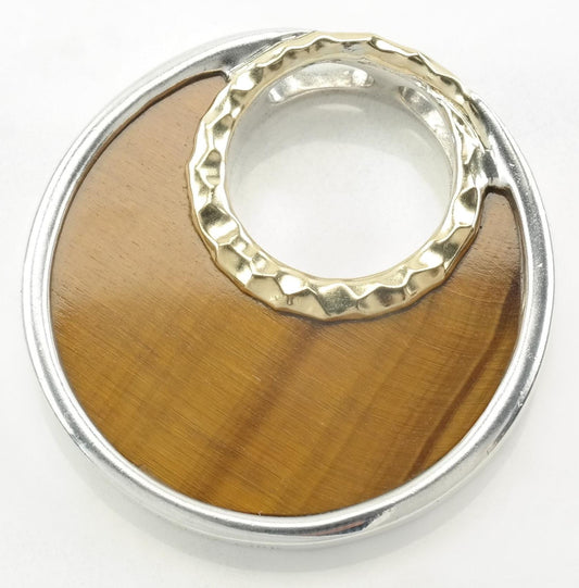 Vintage Lorenzo Tiger's Eye Reversible, 18K Gold Accent Sterling Silver Pendant