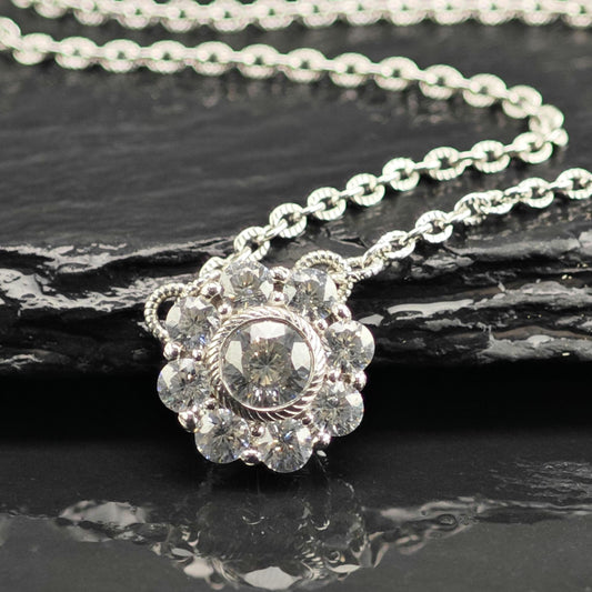 Vintage Judith Ripka CZ Cluster Sterling Silver Necklace N2802