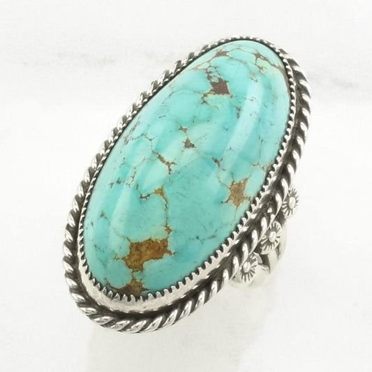 Native American #8 Turquoise Silver Ring Sterling Blue Size 8 1/2