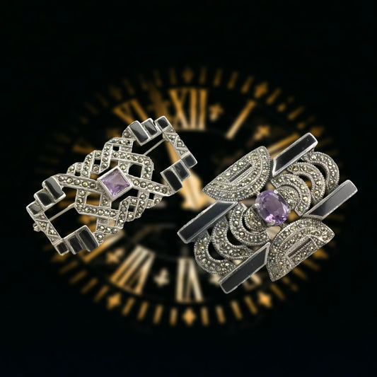 Art Deco Style Silver Brooch Sterling Marcasite