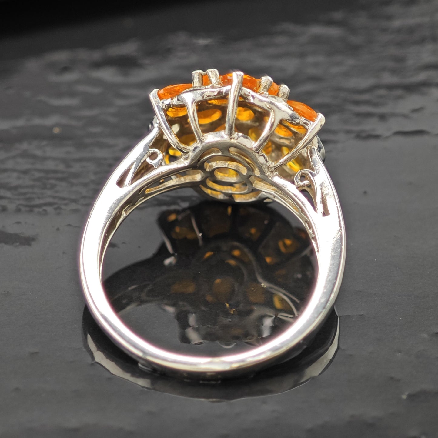 Sterling Silver Ring Orange Gemstone Cluster Size 7 R6207