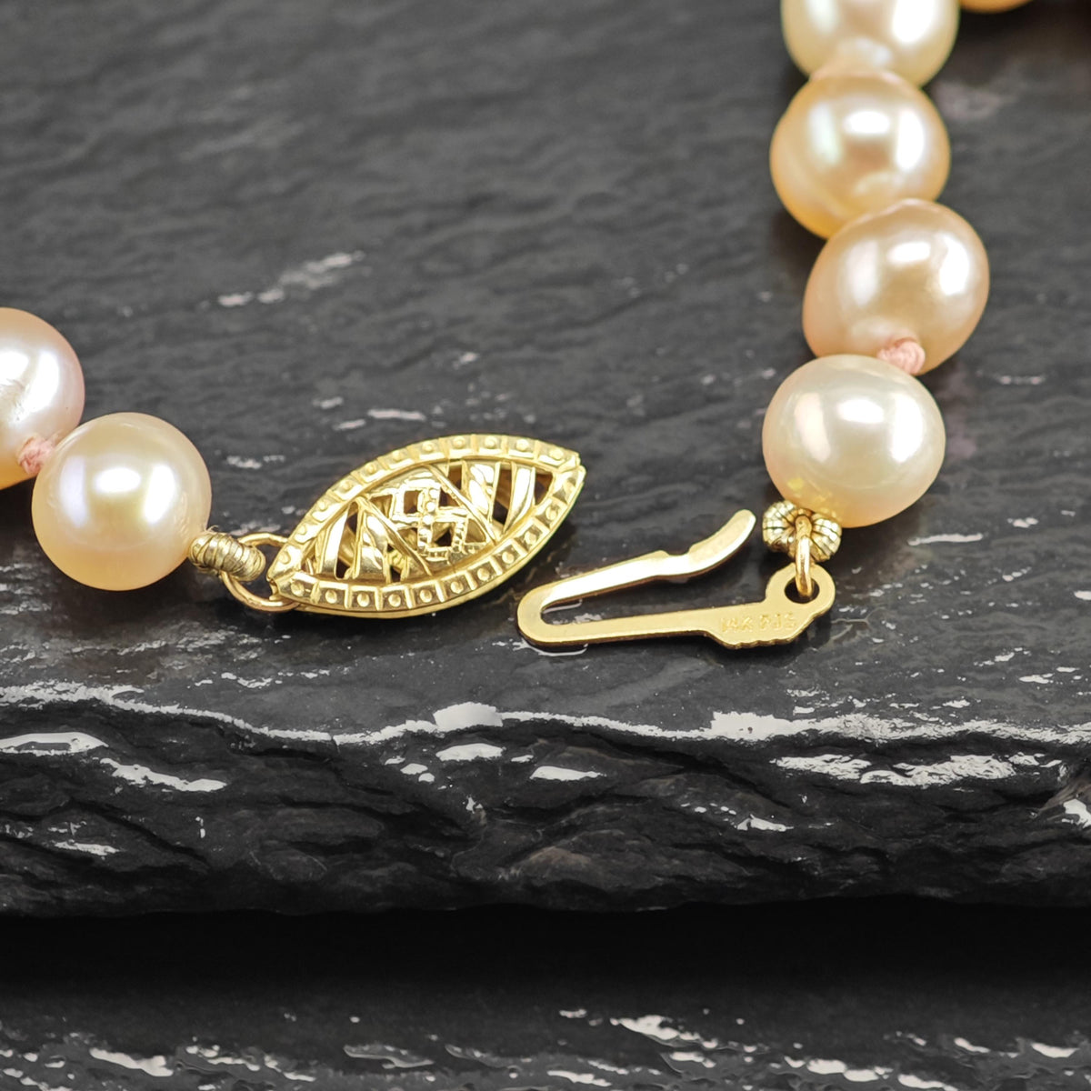 7mm Pink Pearl, 14K Gold Clasp Beaded Necklace N2789