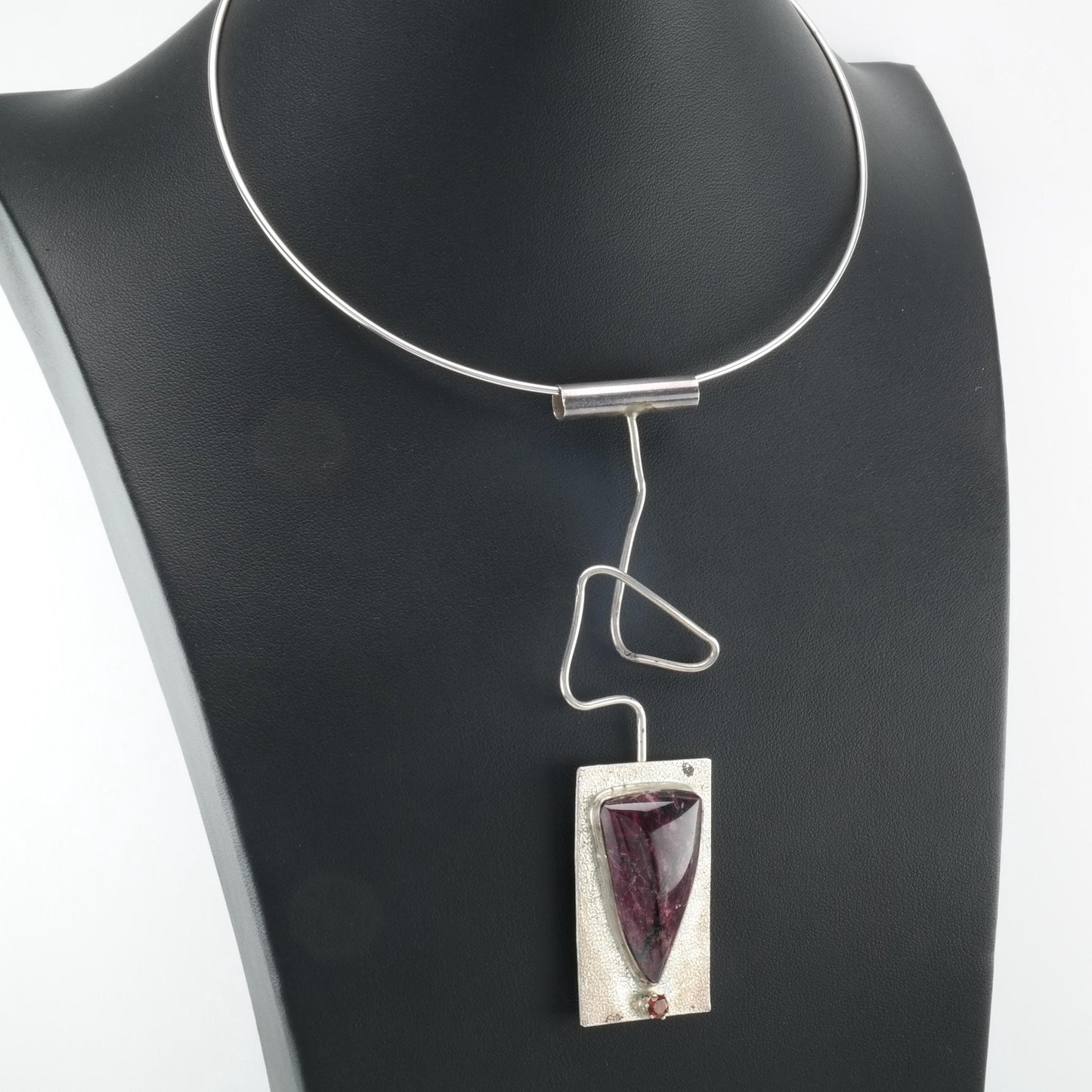 Vintage Studio Sugilite Abstract Pendant Choker Necklace Sterling Silver