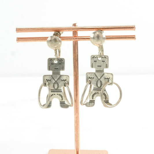 Fred Harvey Era Sterling Silver Figure Stamped Earrings Screw back