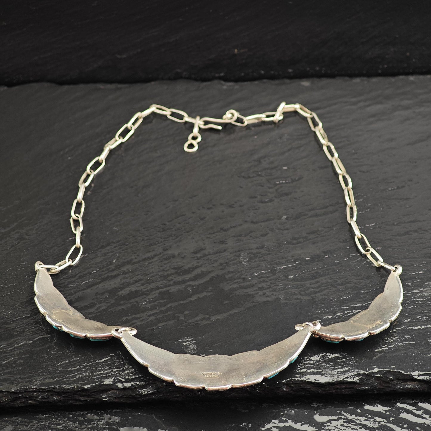 Vintage Zuni Quam Turquoise Sterling Silver Necklace N2723