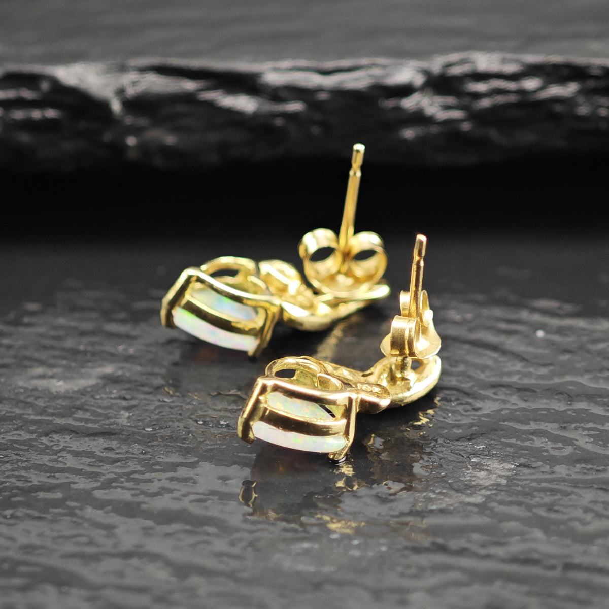 Lab Opal, Diamond Chip 10K Gold Stud Earrings ER3223