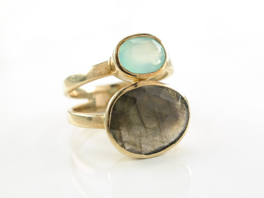 Sterling Silver Ring Labradorite Chrysoprase Gold Plated Size 9 1/4