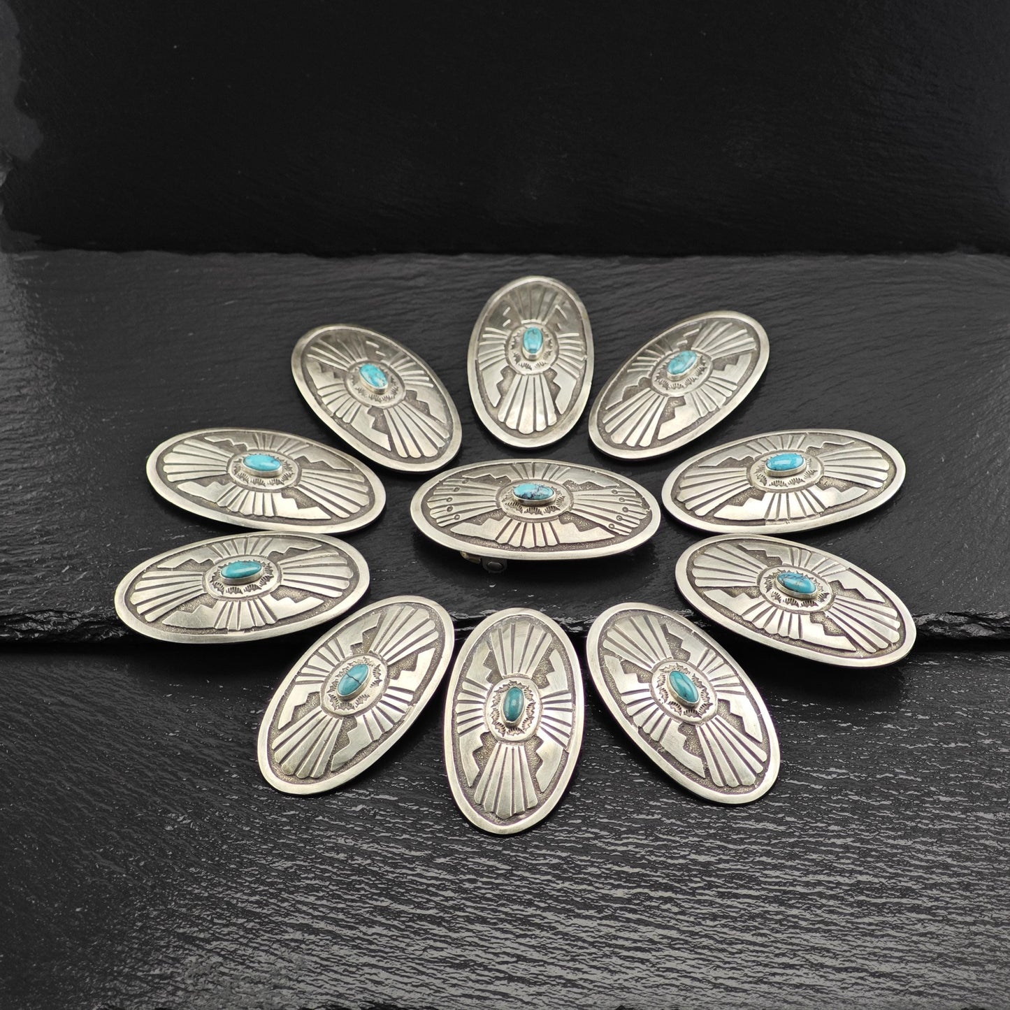 Navajo Turquoise Overlay Belt Buckle and Conchos Sterling Silver