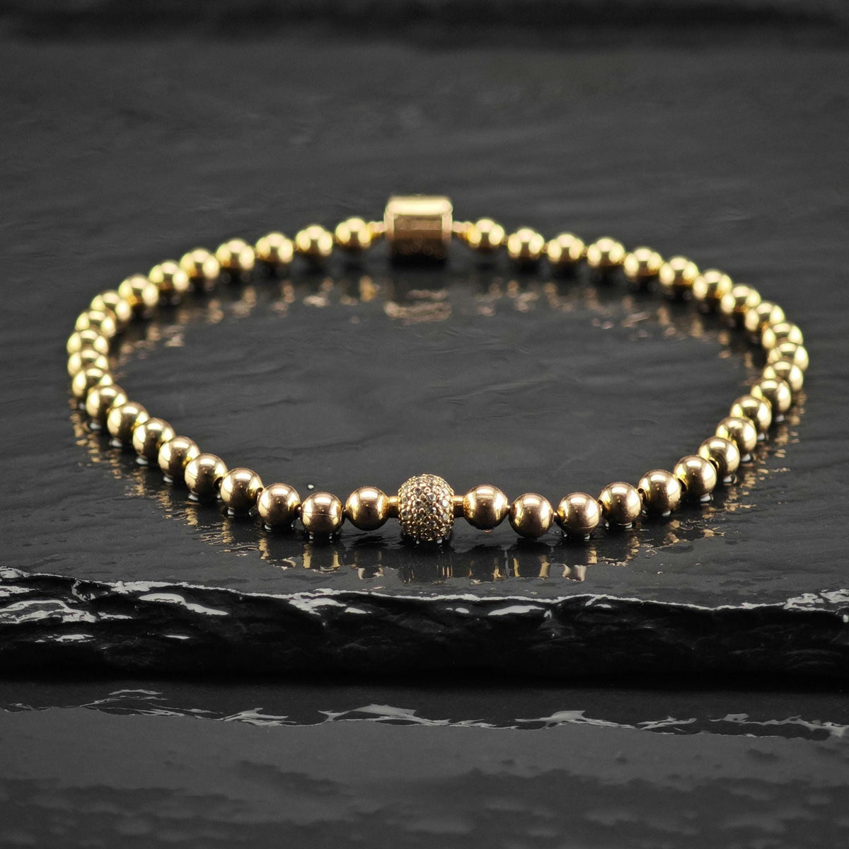 Vintage Pandora Pave Metal Gold-Toned Beaded Bracelet Sz 7 3/4" BR3180
