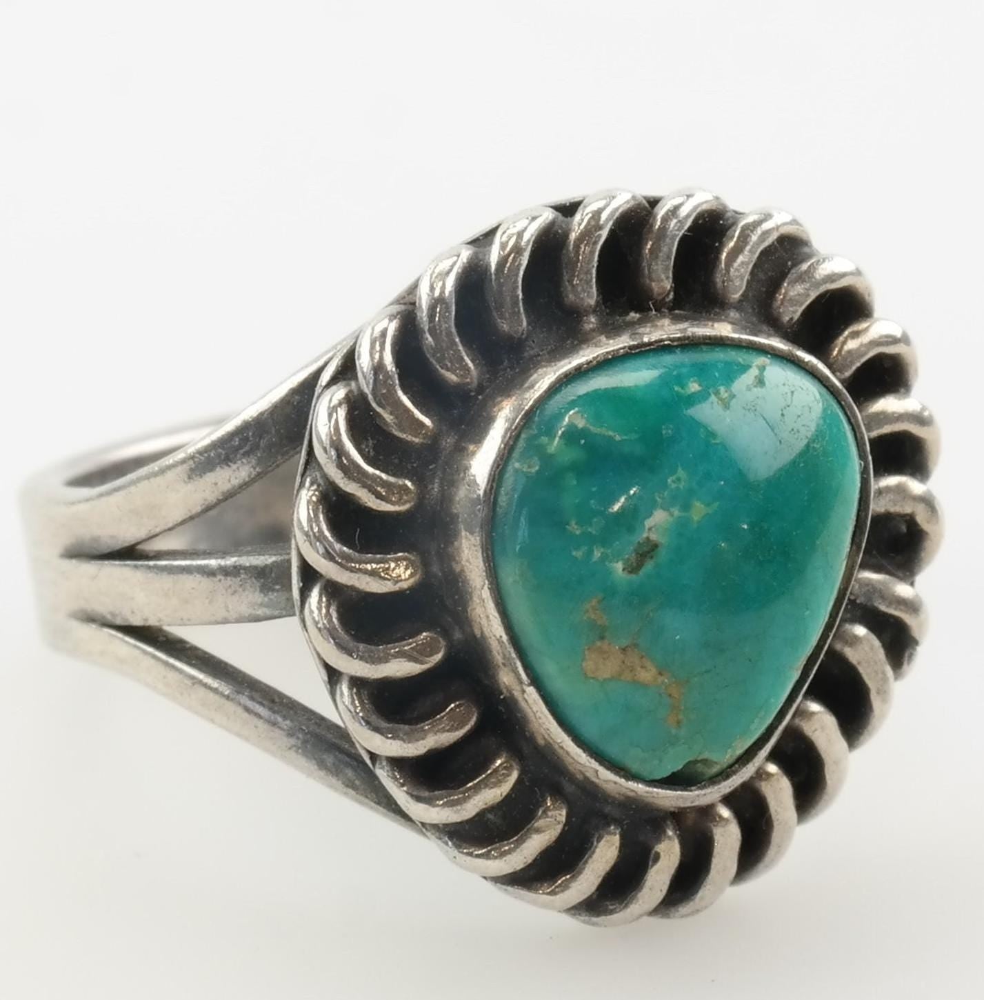 Southwest Silver Ring Turquoise Sterling Blue Size 5.5