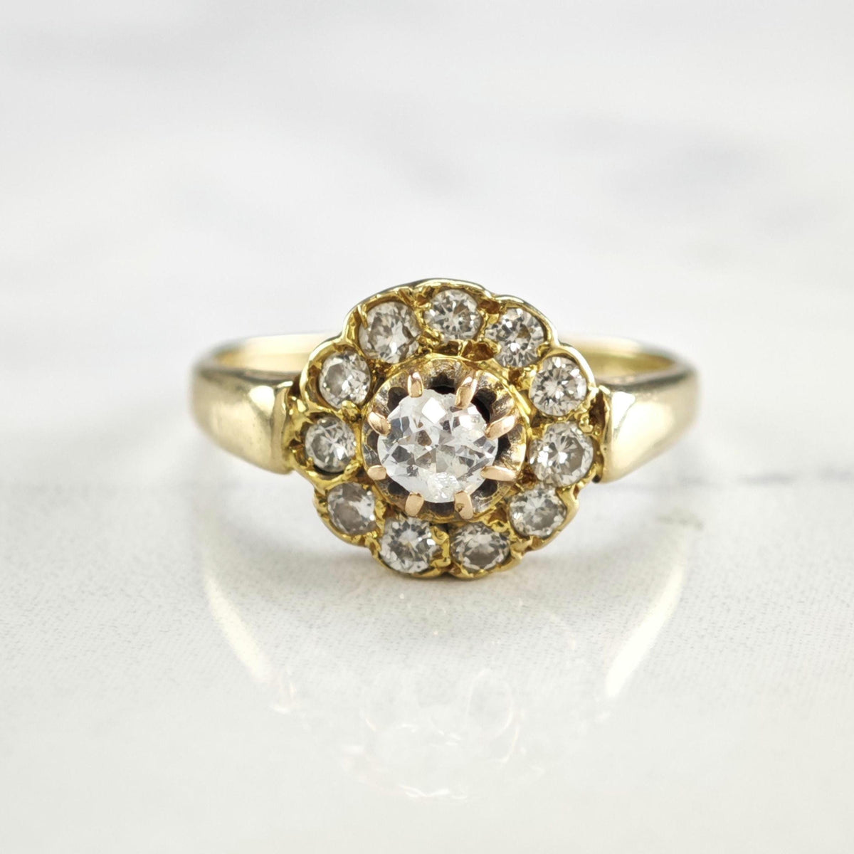 AS IS Diamond Halo 14K Gold Ring Sz 6 1/2 R6784
