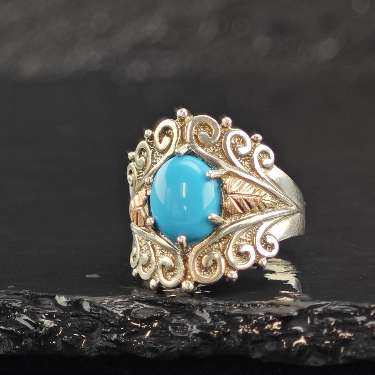 Turquoise 12K Gold Sterling Silver Ring Sz 7 1/4 R6613