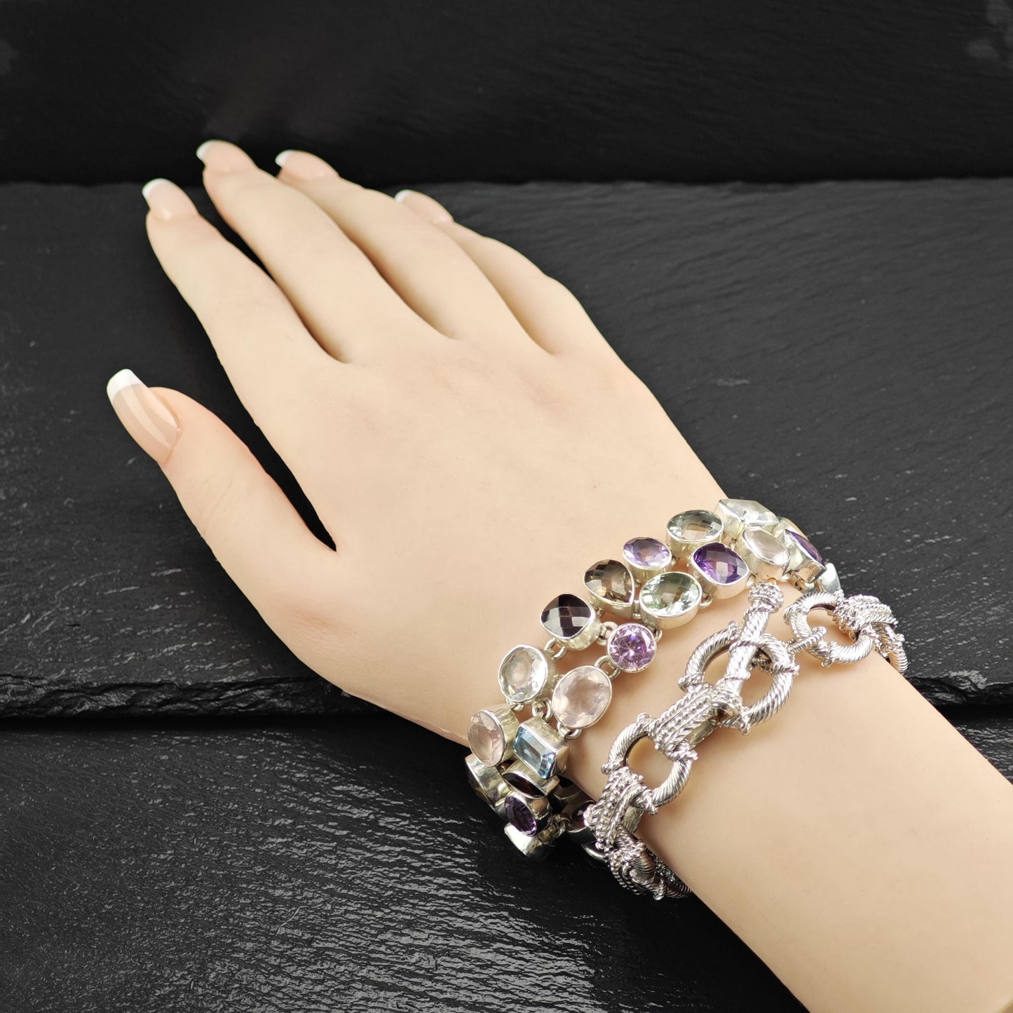 Judith Ripka Citrine Link Bracelet Sterling Silver