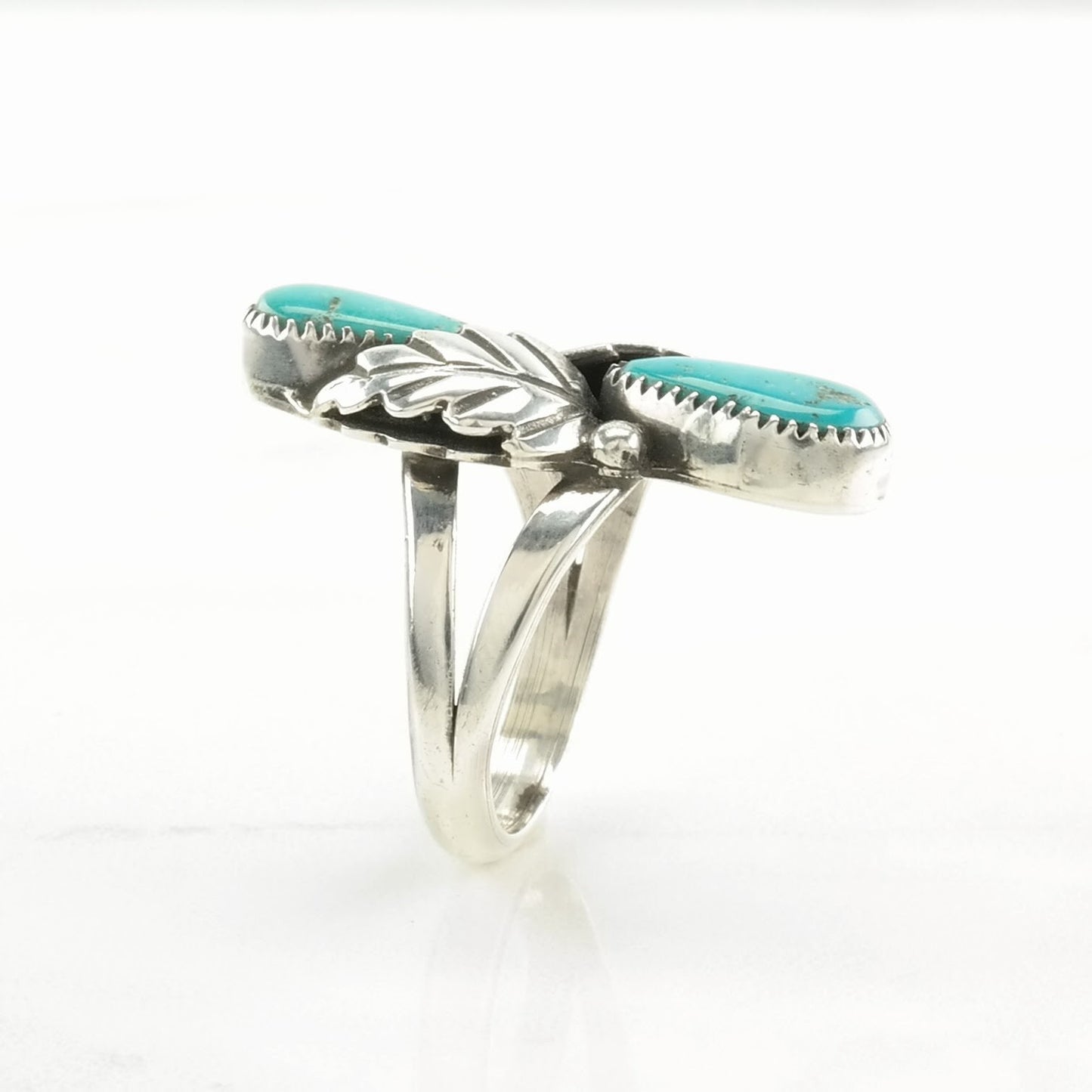 Native American Sterling Silver Ring, Turquoise Floral Blue Size 6 1/2