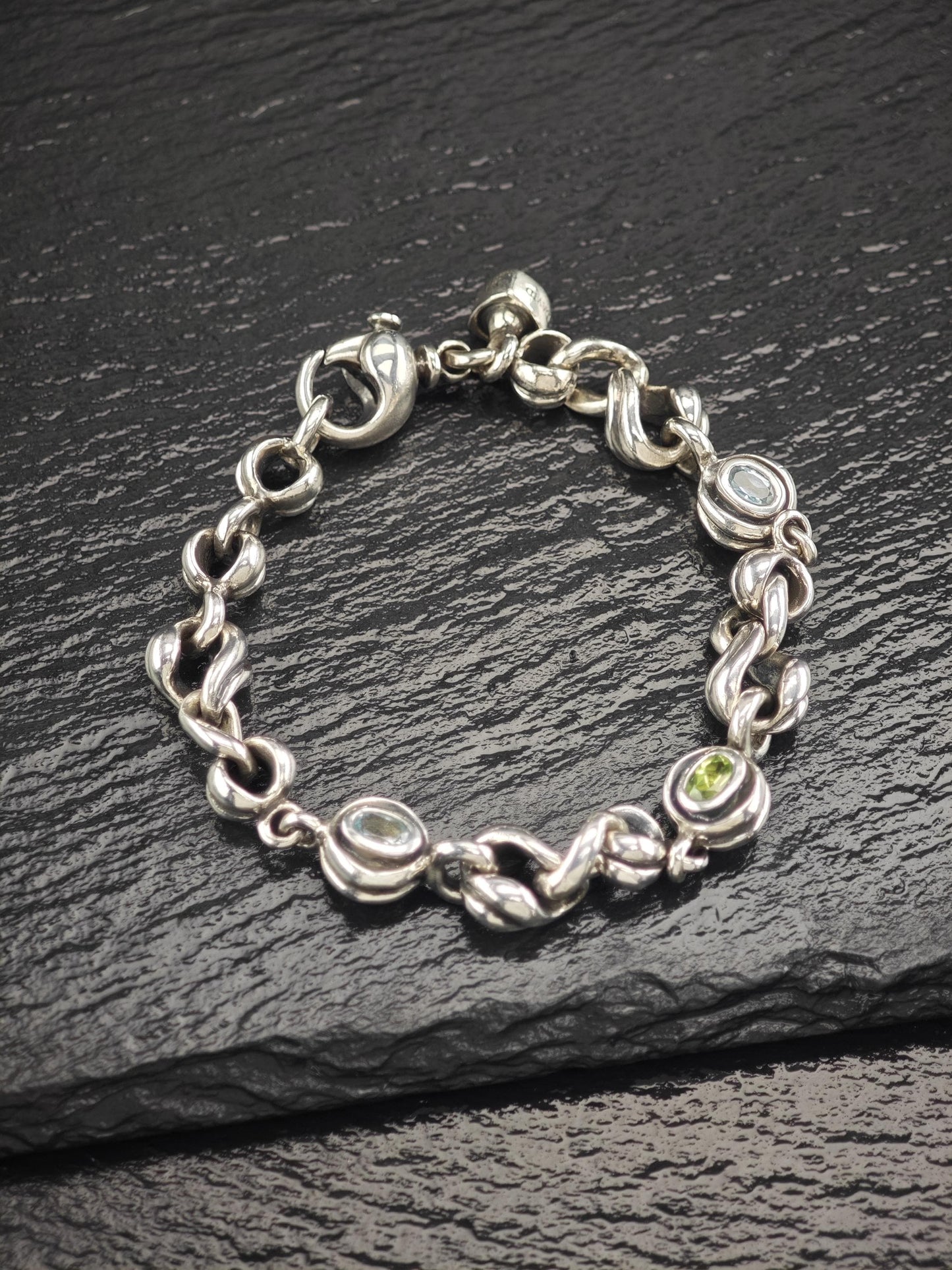 Vintage David Wysor, Topaz, Peridot Reversible Hand Made Bracelet Sterling Silver