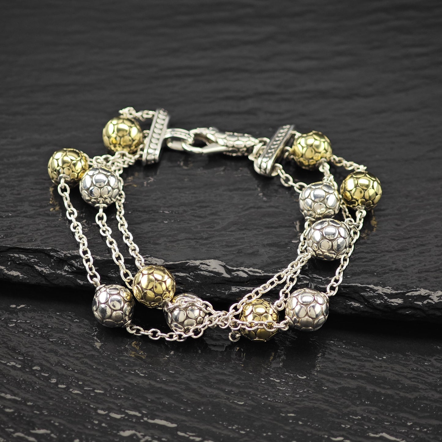 John Hardy Dot Collection 18K Gold Accent Bracelet Sterling Silver Ball Size 7"