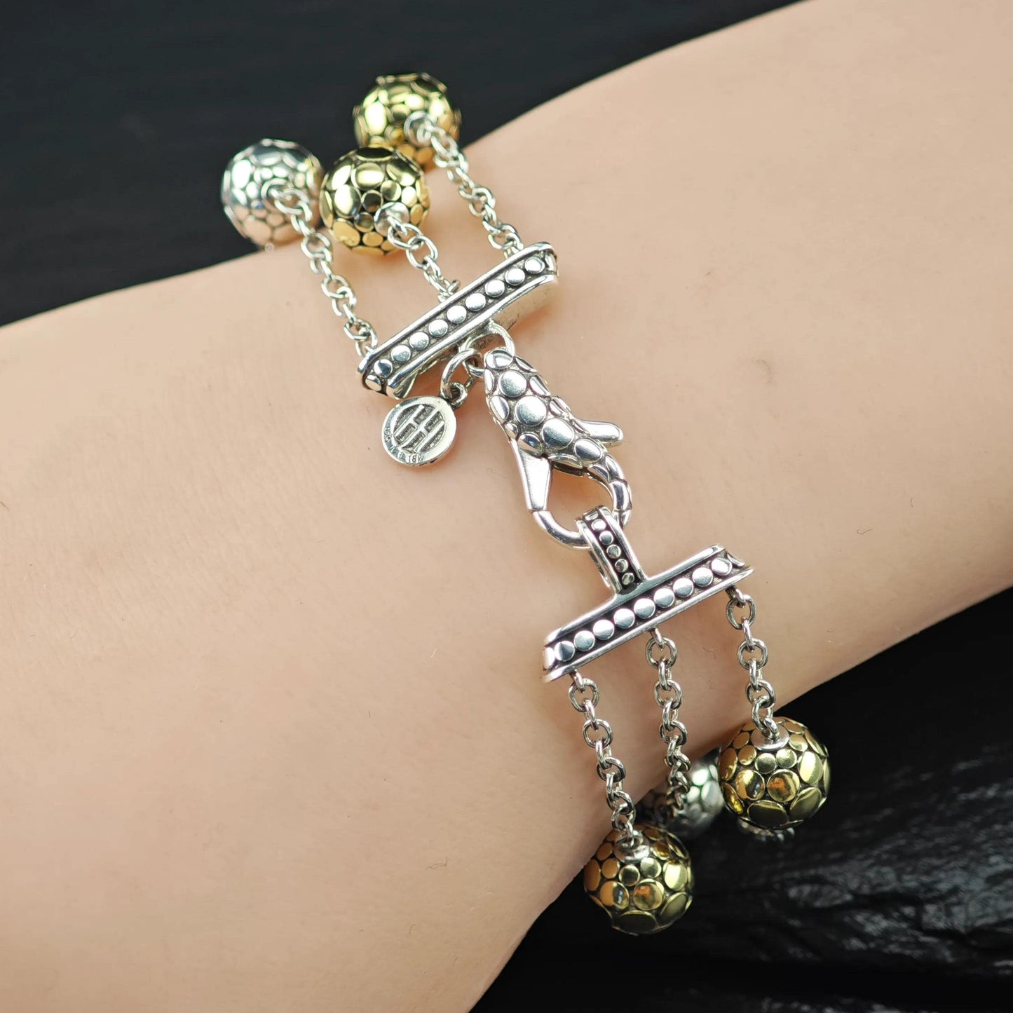 John Hardy Dot Collection 18K Gold Accent Bracelet Sterling Silver Ball Size 7"