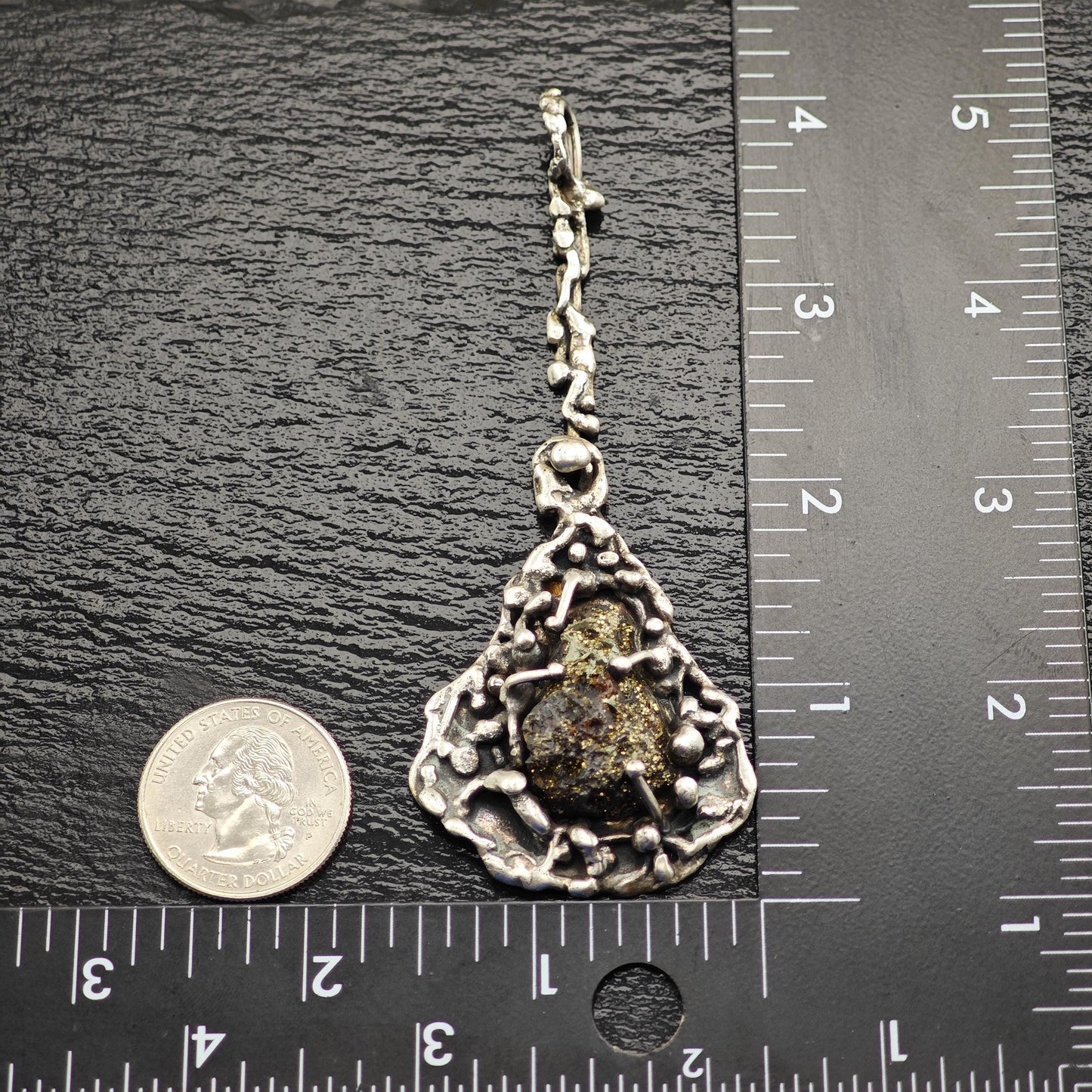 Vintage Sterling Silver Druzy Pendant Unique Brutalist Design