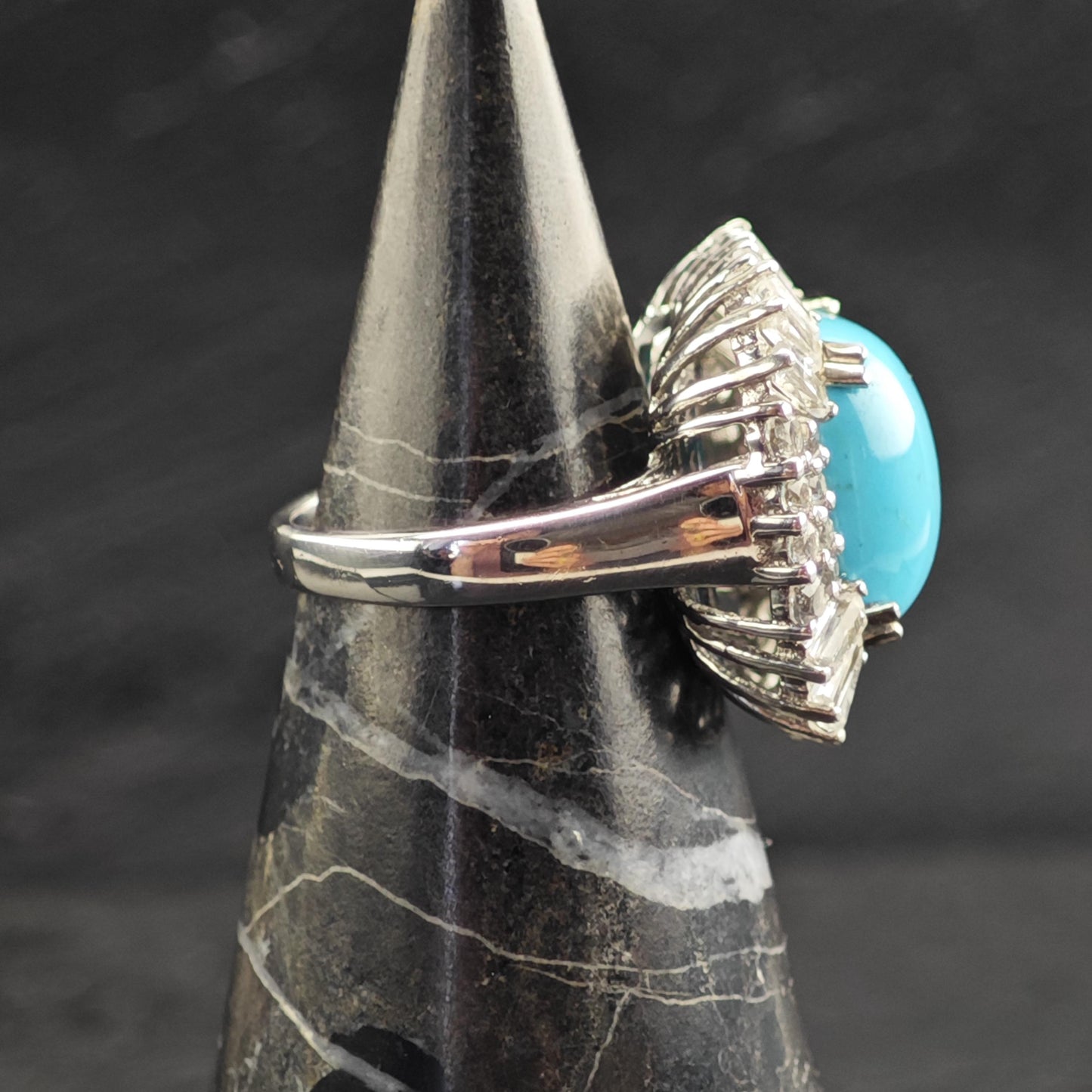 Square Turquoise Topaz Princess Diana Sterling Silver Ring Sz 7 R6735