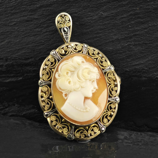 Art Deco Cameo Gold Gilded Sterling Silver Pendant/Brooch P3126