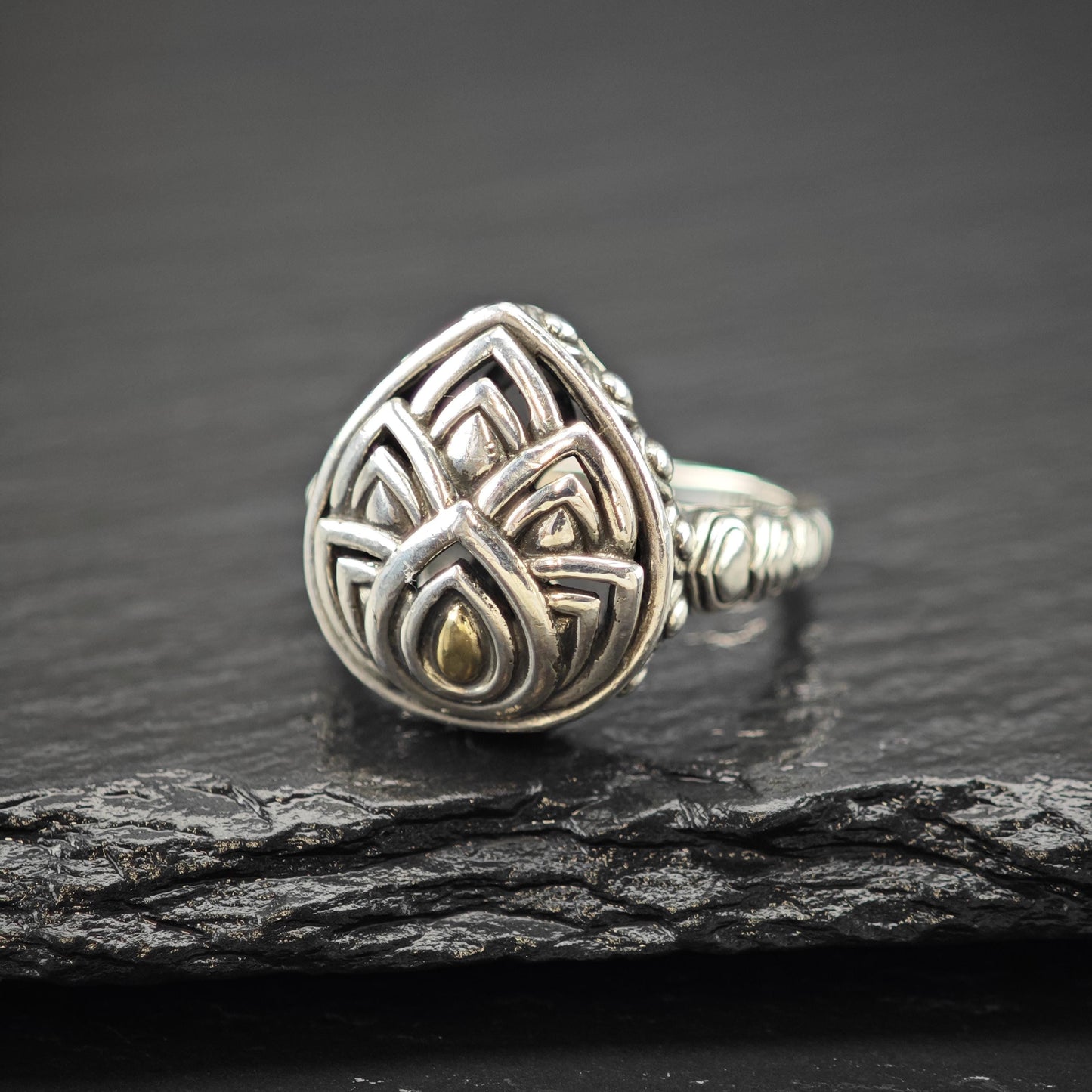 A by JH 14K Gold Accent Ring Sterling Silver Sz 8 R6018