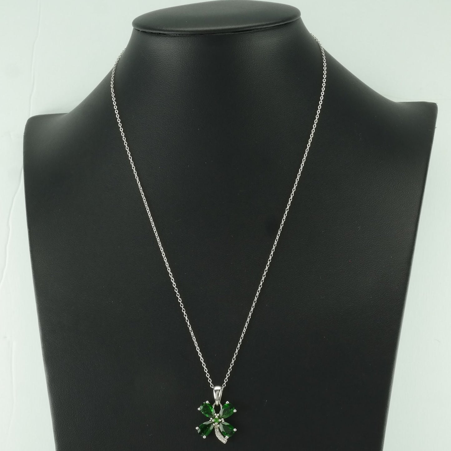 Four Leaf Clover Sterling Silver Green Chrome Diopside Necklace