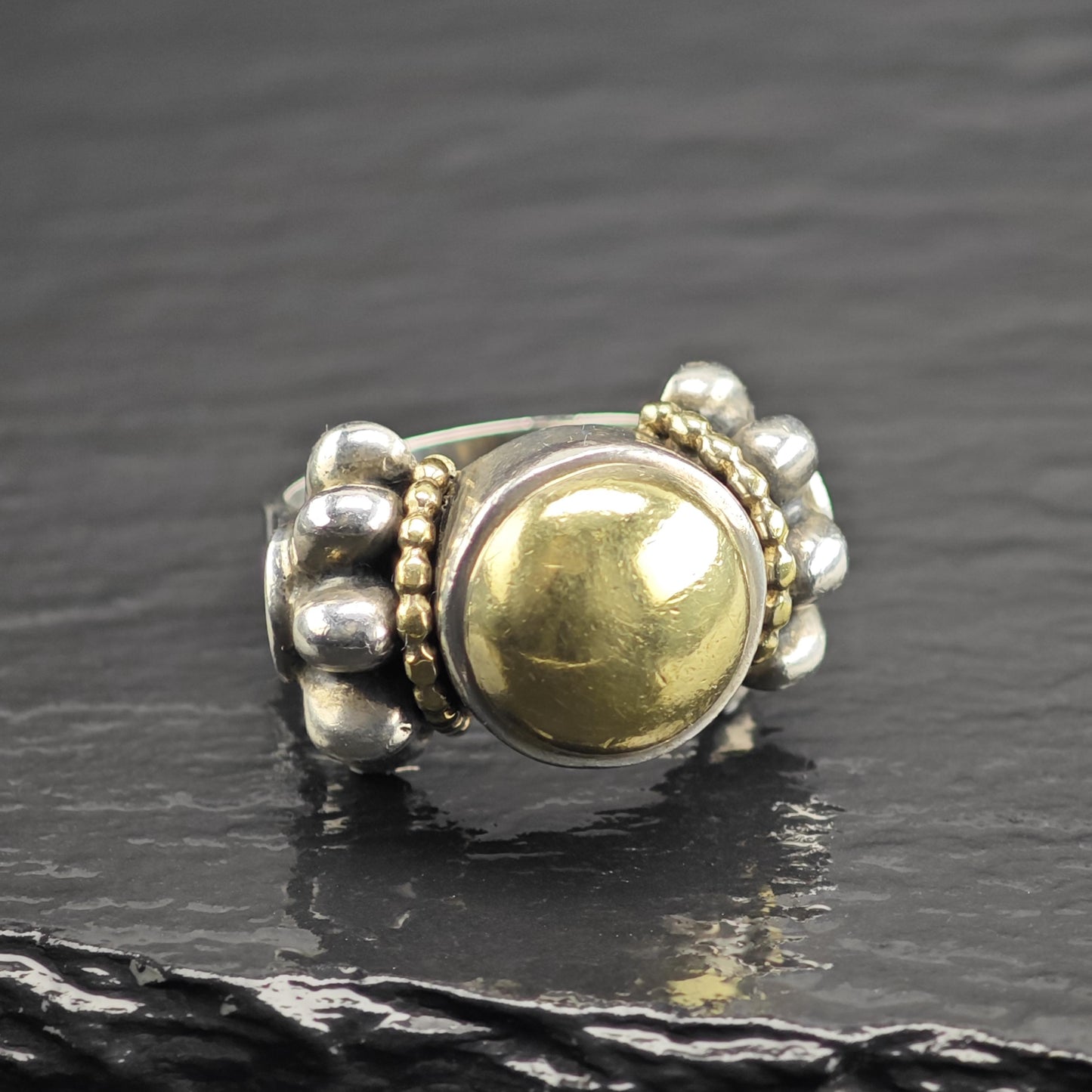 Vintage Lagos Caviar 18K Gold Accent Sterling Silver Ring Sz 7 R6686
