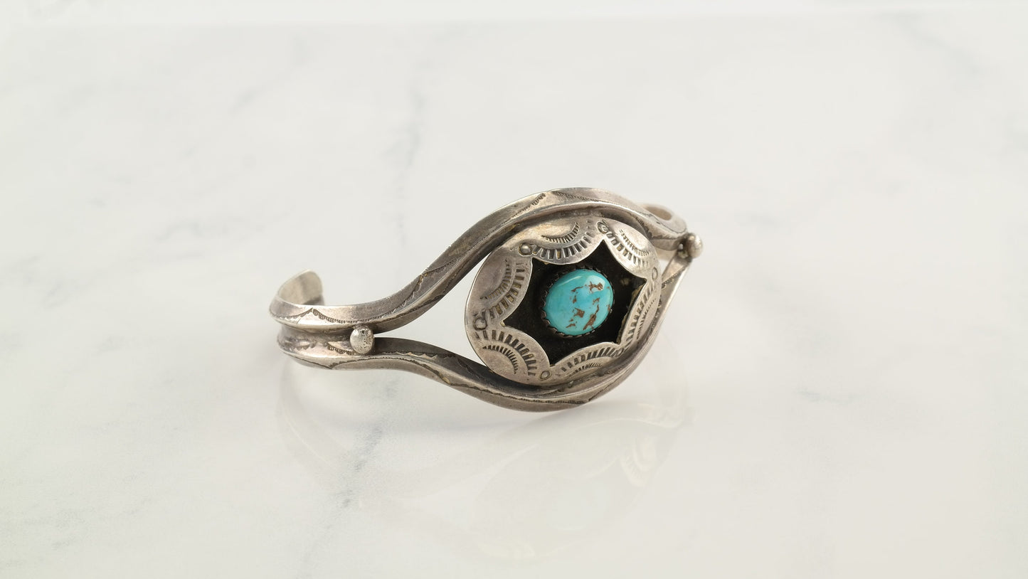 Native American Navajo Sterling Silver Cuff Bracelet Blue Turquoise Shadow box