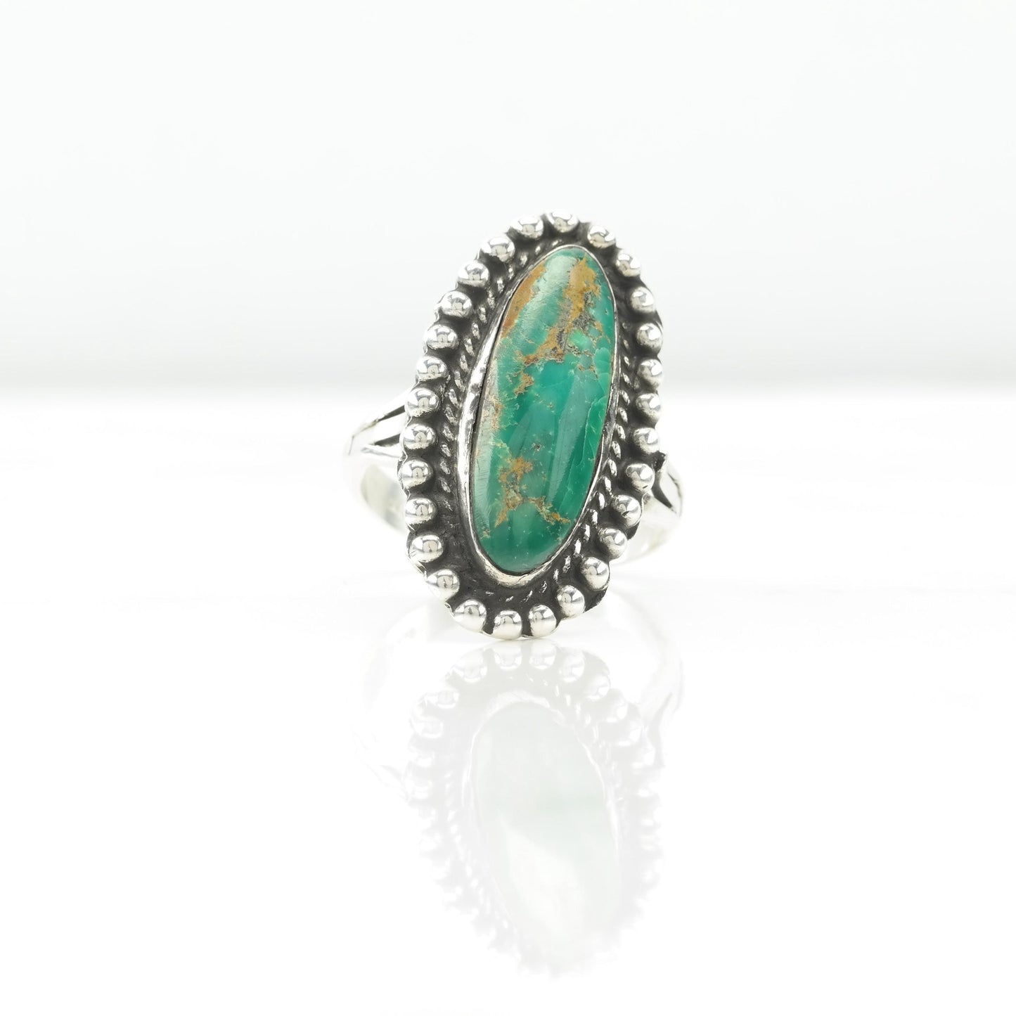 Vintage Rescued Silver Ring Turquoise Long Sterling Green Size 9 1/4