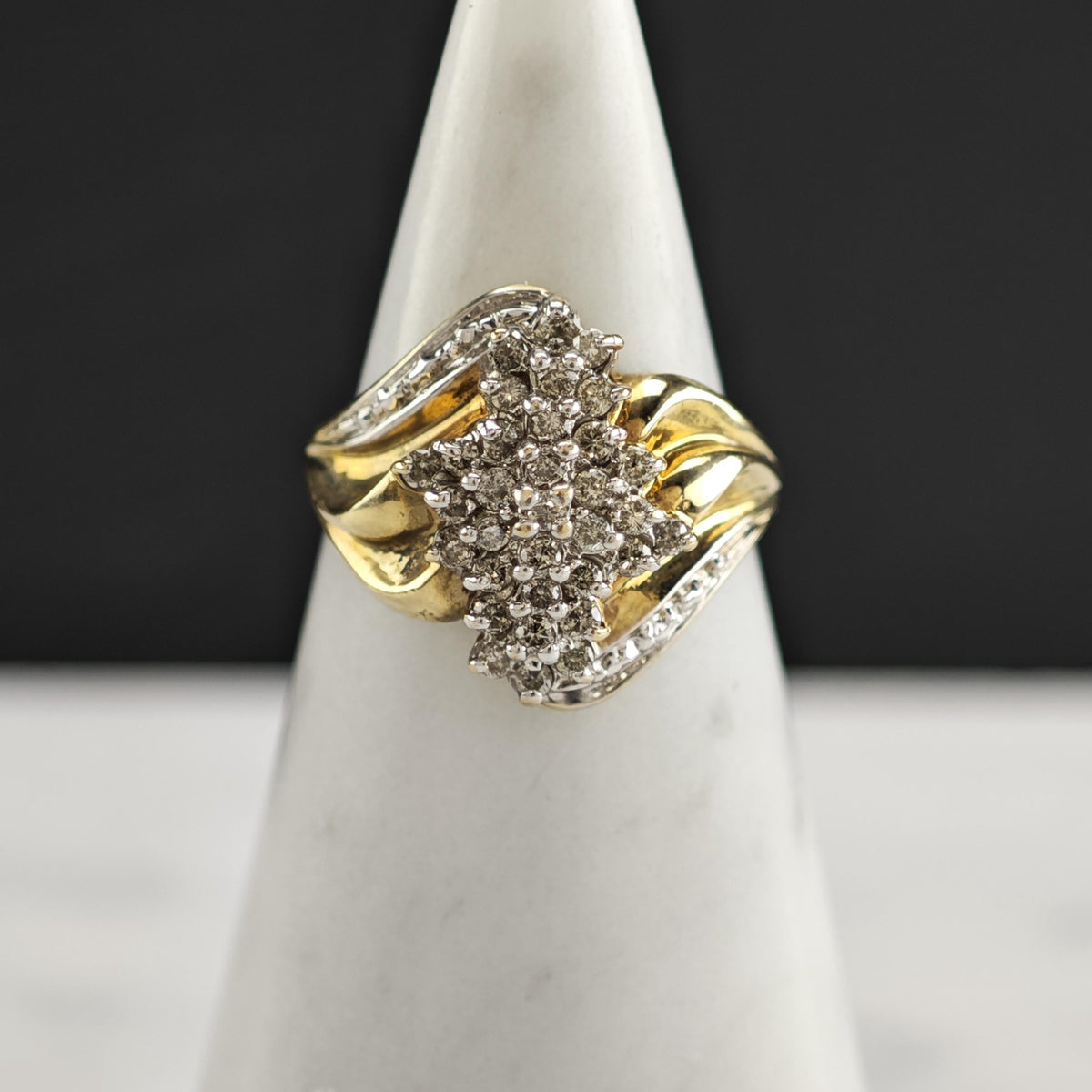 Diamond Waterfall 10K Yellow Gold Ring Sz 7 R6794