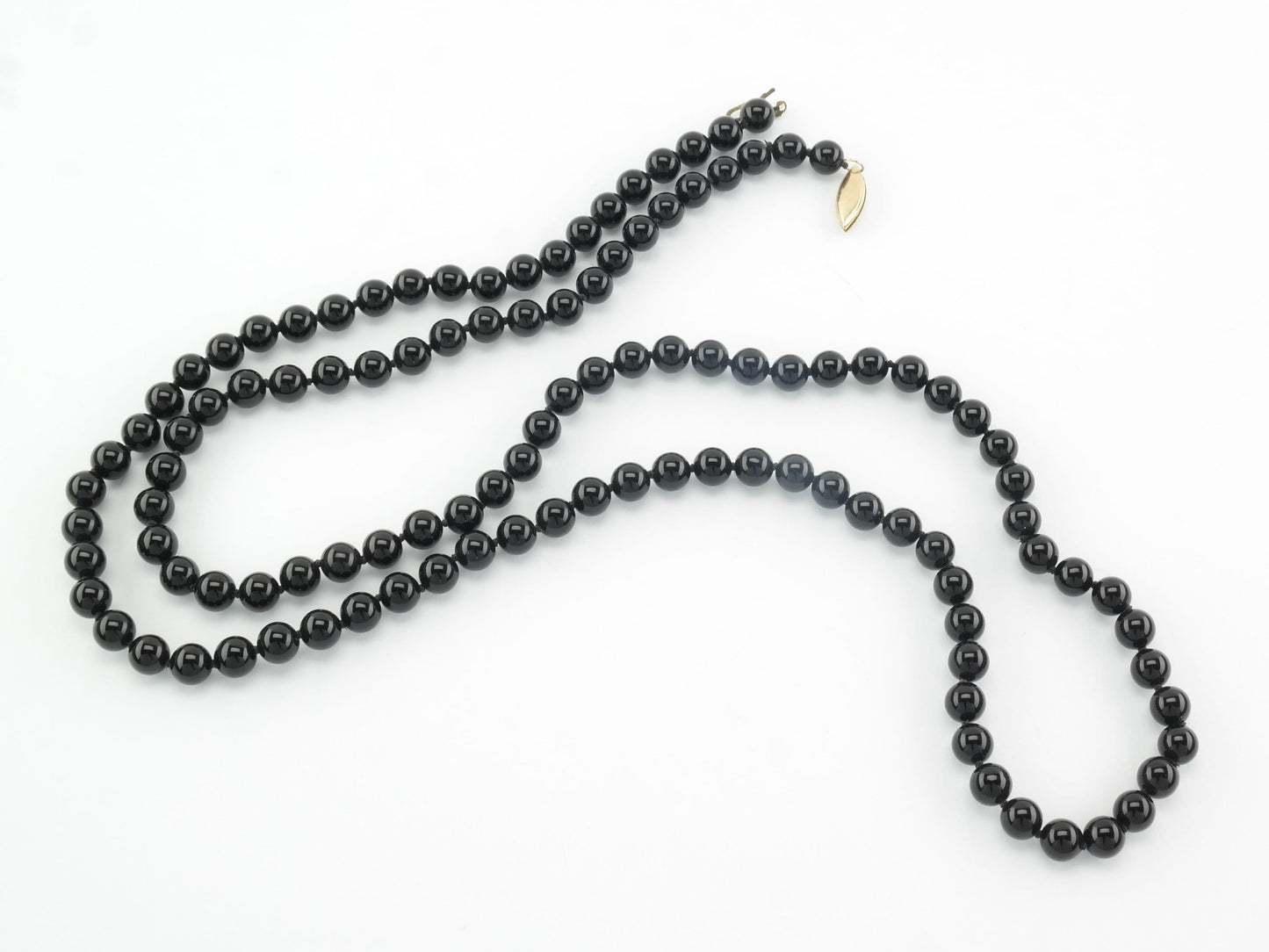 Black Onyx, 6 mm Bead, 14K Gold Clasp Necklace