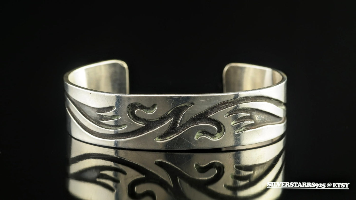 Sterling Silver Incise Cuff Bracelet 6"