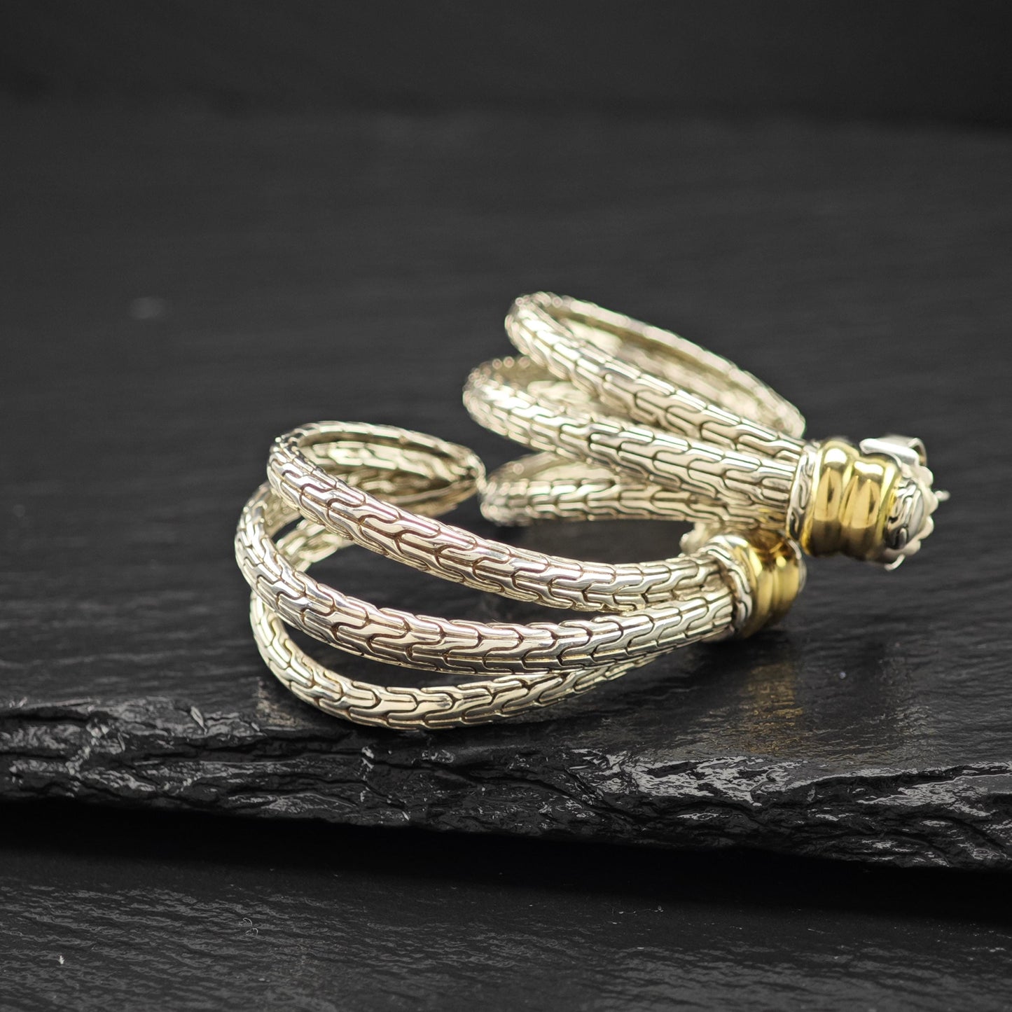 Lg John Hardy 18K Gold Accent Sterling Silver Half Hoop Earrings