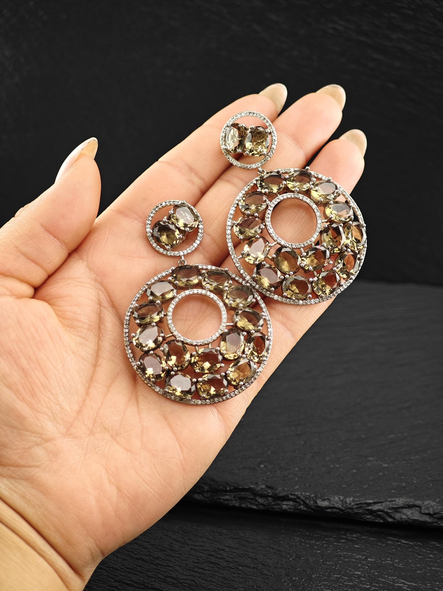 Large Brown Stone Sterling Silver Stud/Dangle Earrings