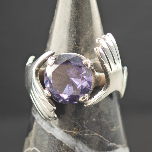 Mexican Alexandrite Hands Ring Sterling Silver, Color Change