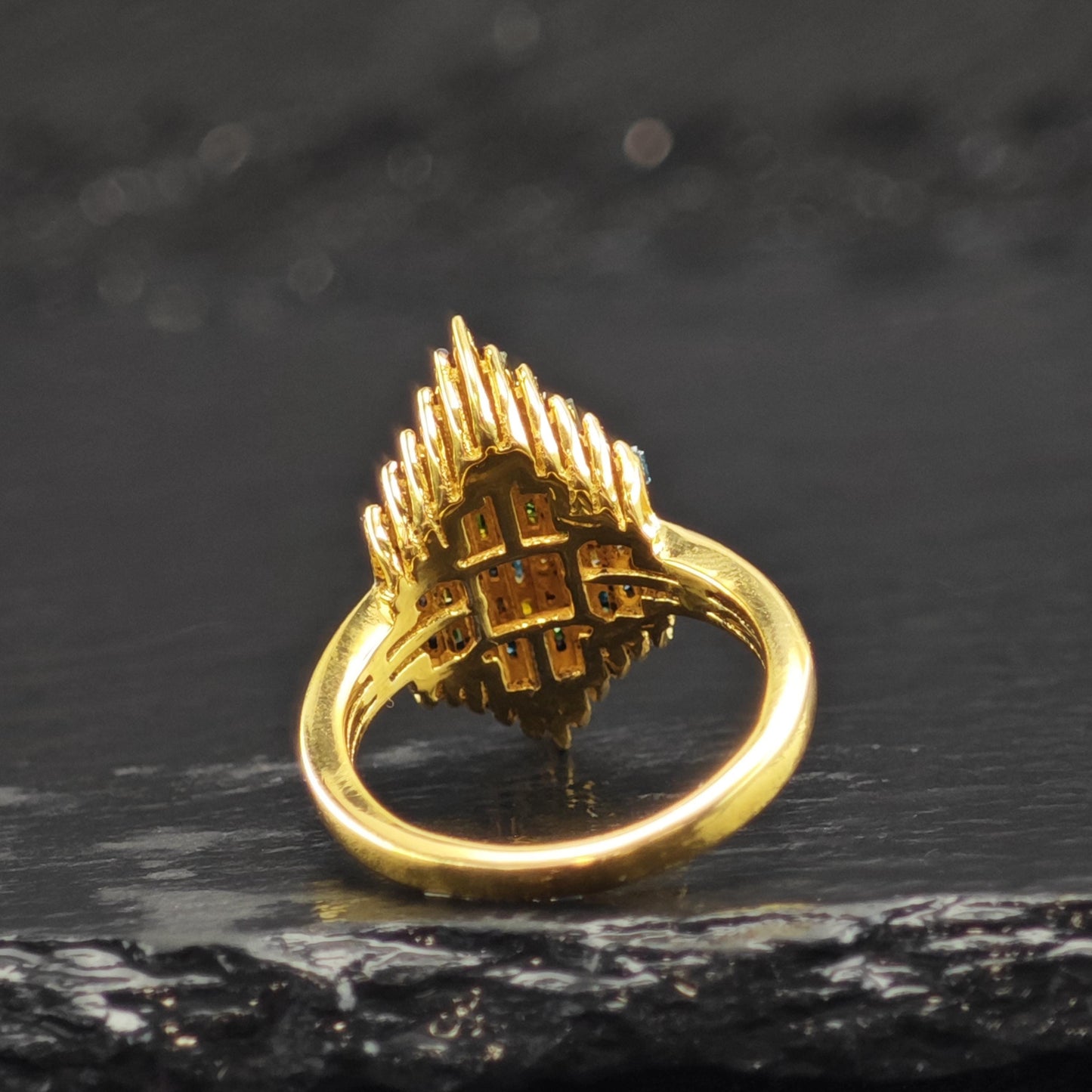 Color Diamond Marquis Shape Gold Plated Sterling Silver Ring Sz 6 R6610