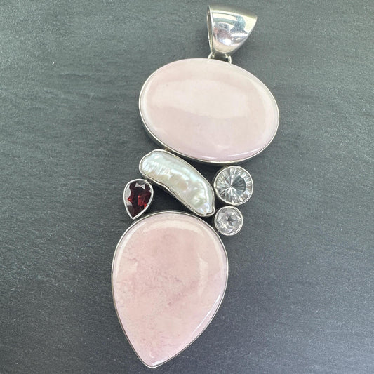 Vintage Large Sterling Silver Pink Pendant