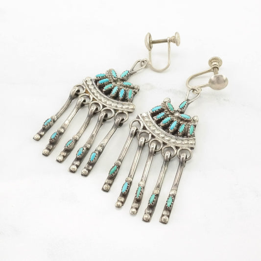 Sterling Silver Screw Back/Dangle Earrings Zuni Blue Turquoise Petit Point