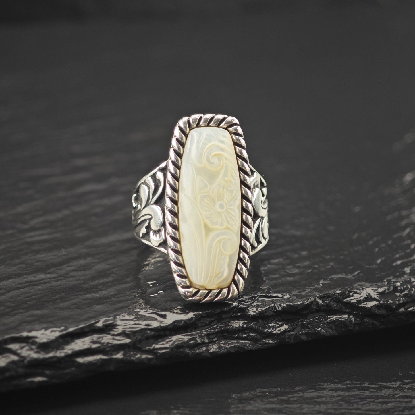 Carolyn Pollack Carved MOP Ring Sterling Silver