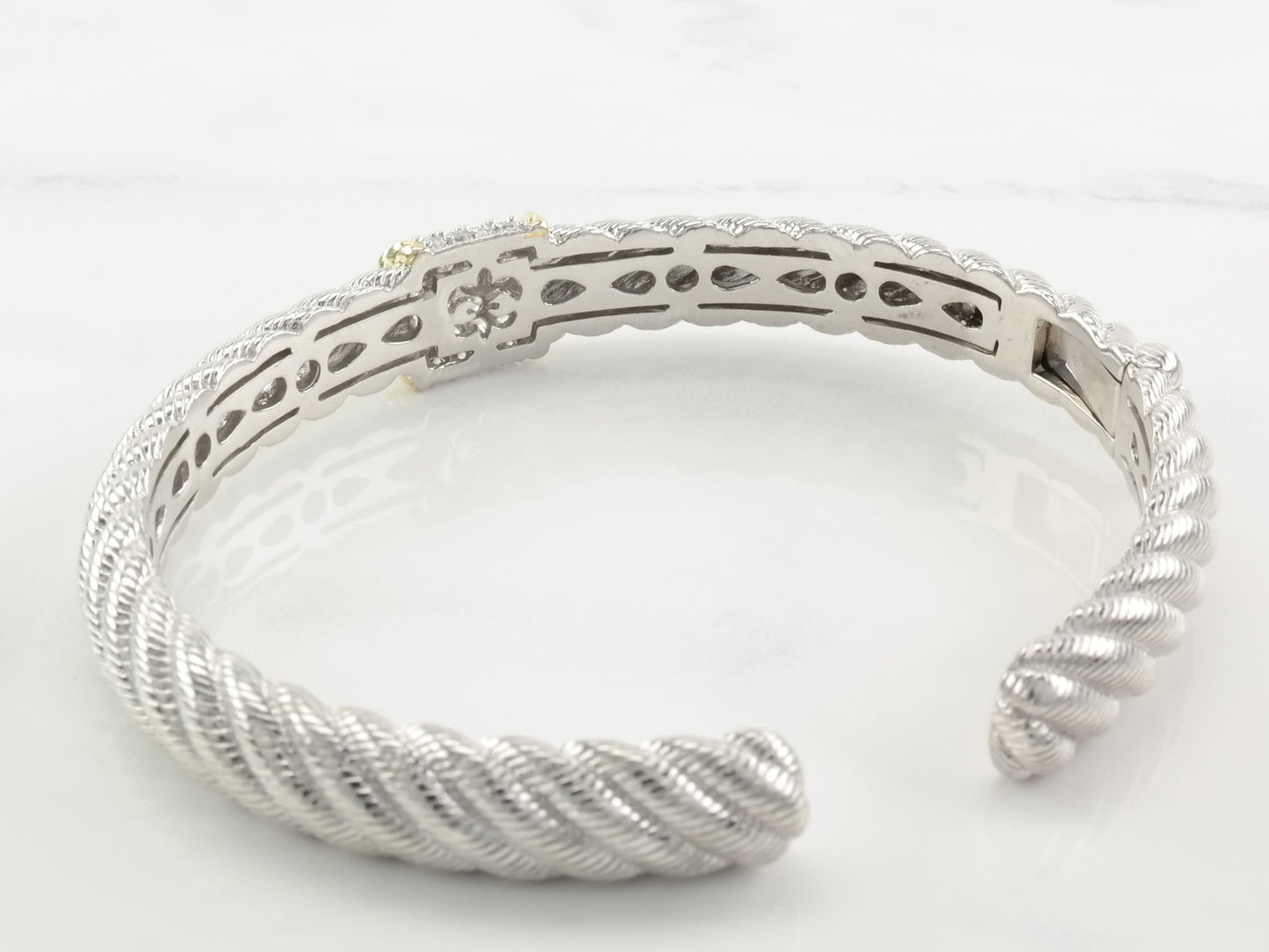 Vintage 18k & Sterling Silver Amethyst Hinged Cuff Bracelet