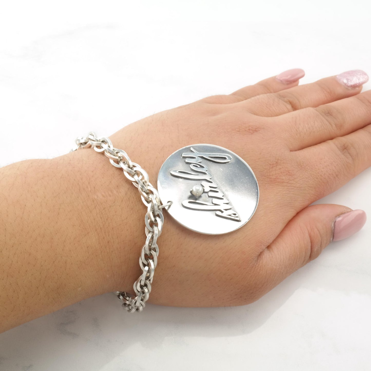 MCM Sterling Silver Link Bracelet With Large Shirley Charm