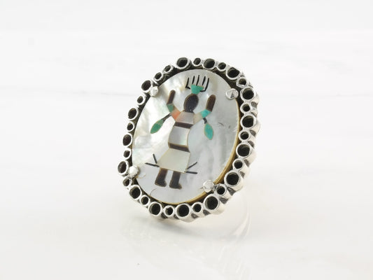 Sterling Silver Ring MOP Inlay Kachina, Dancer Size 7 3/4