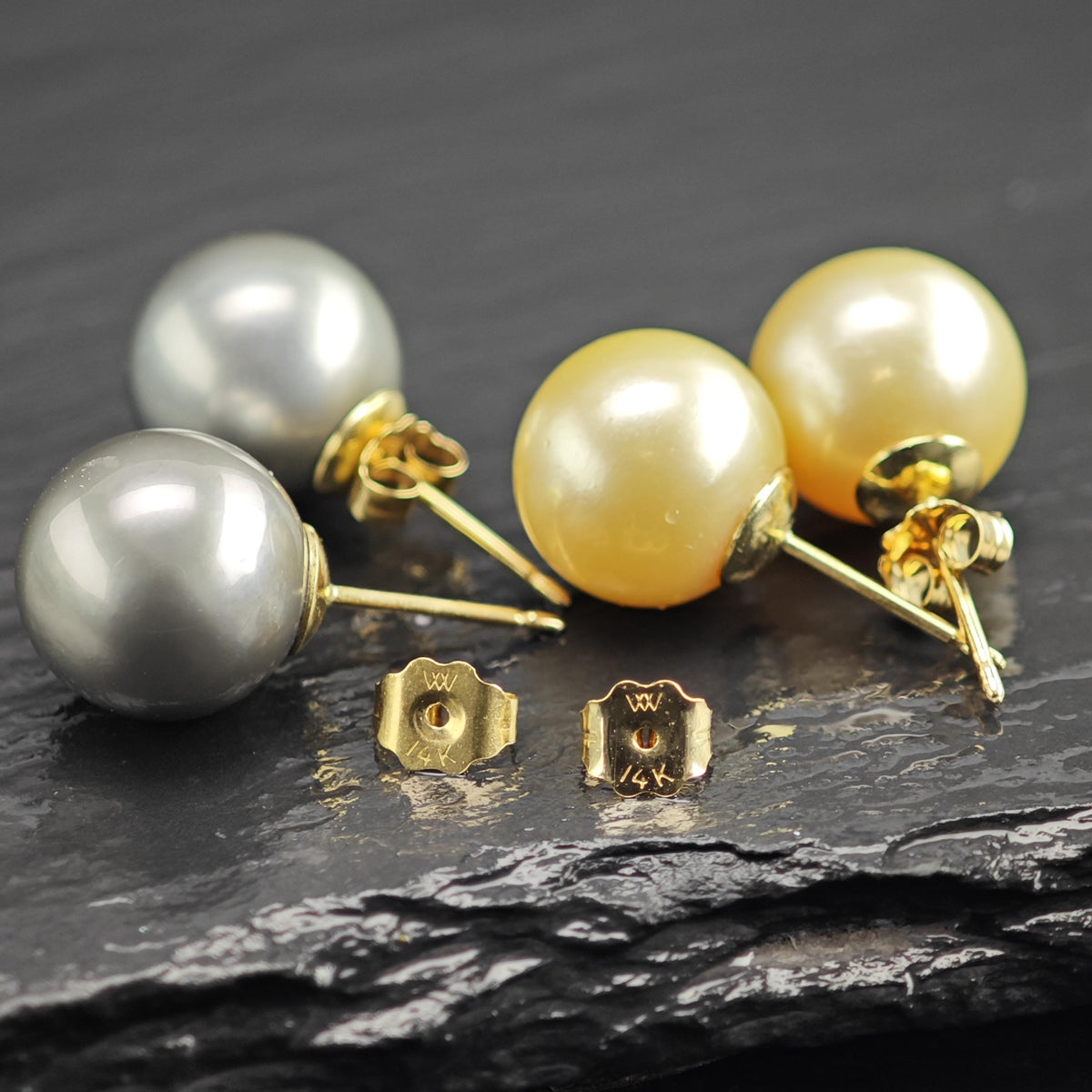 Choice of 11mm Gray or Ivory Pearl, 14K Gold Stud Earrings ER3225