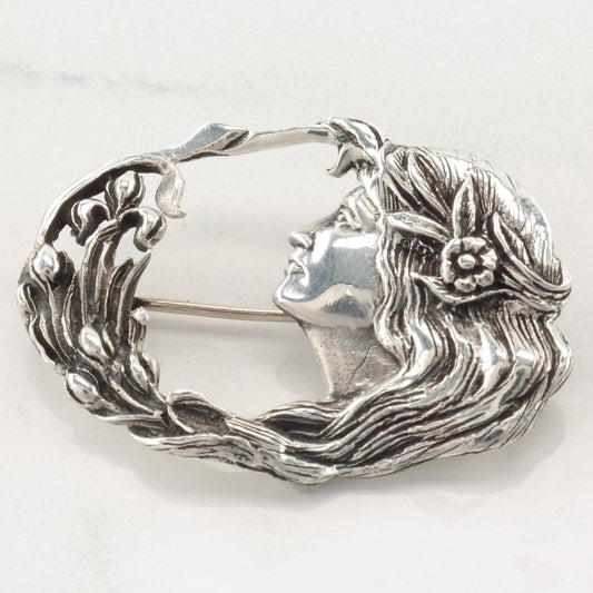 Vintage Art Nouveau Style Sterling Silver Brooch