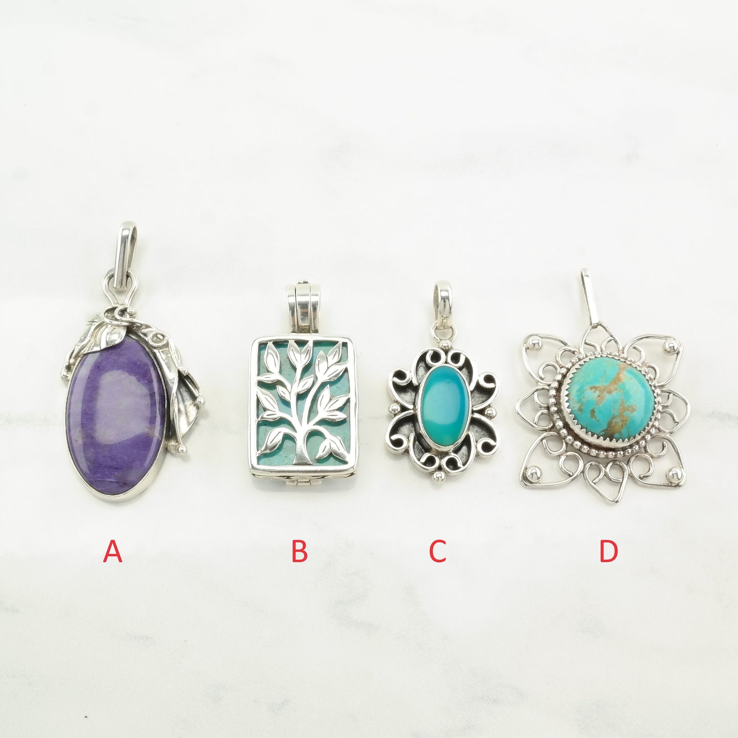 Vintage Charoite, Turquoise Sterling Silver Pendant