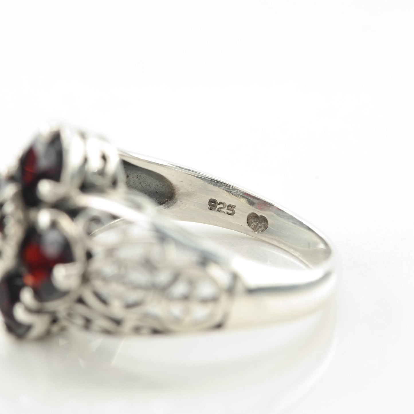 Vintage Garnet Filigree Sterling Silver Ring Red Size 5 3/4