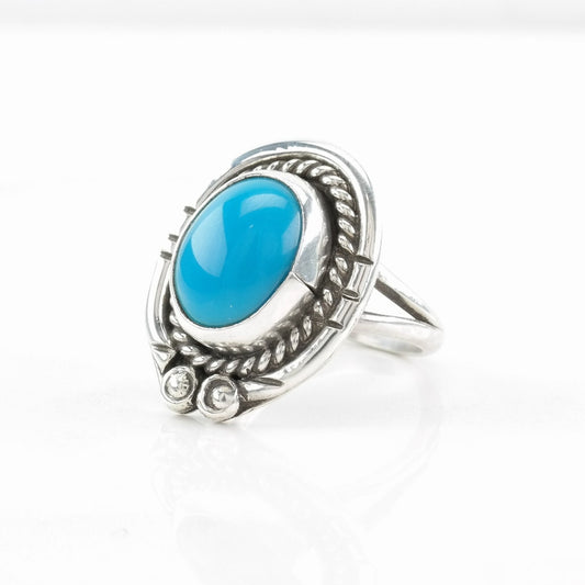 Native American Sterling Silver Ring Turquoise Blue Size 7 1/2